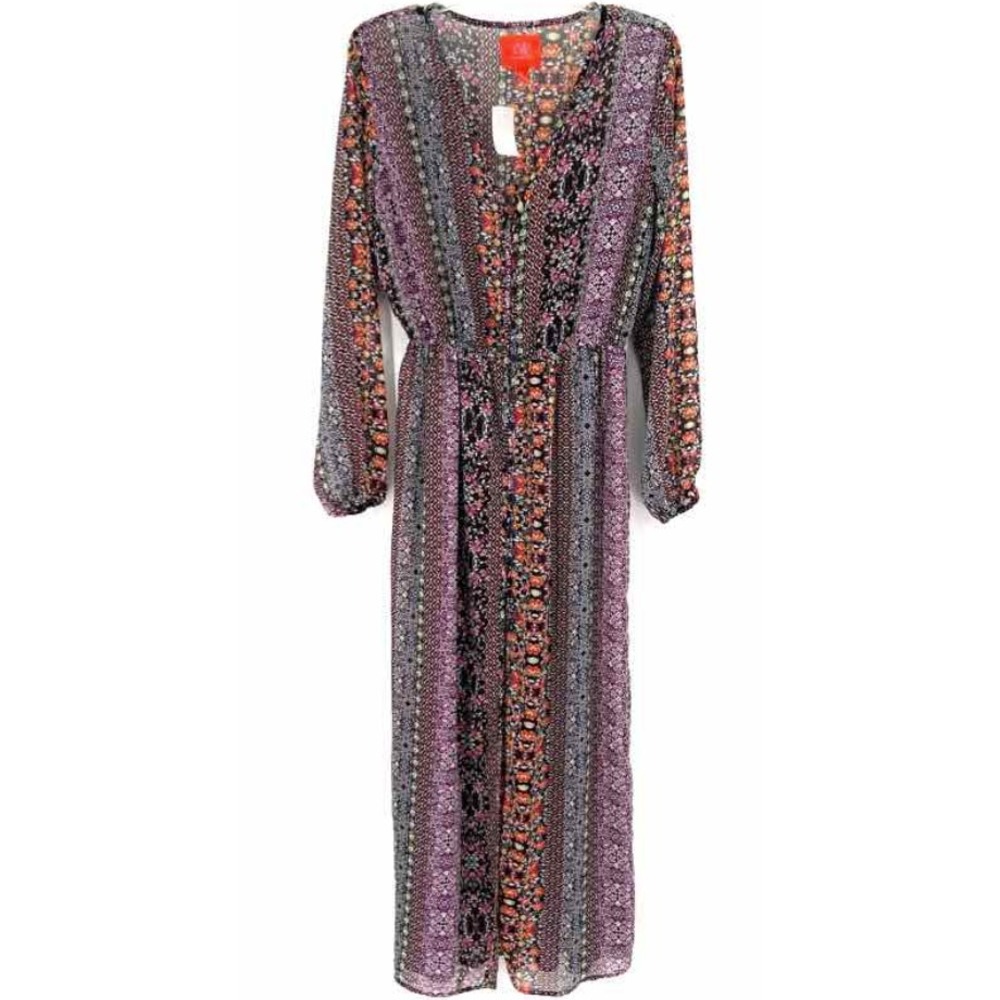 Chelsea & Violet Boho Midi Dress L Floral Patchwork V-Neck Long Sleeve Festival